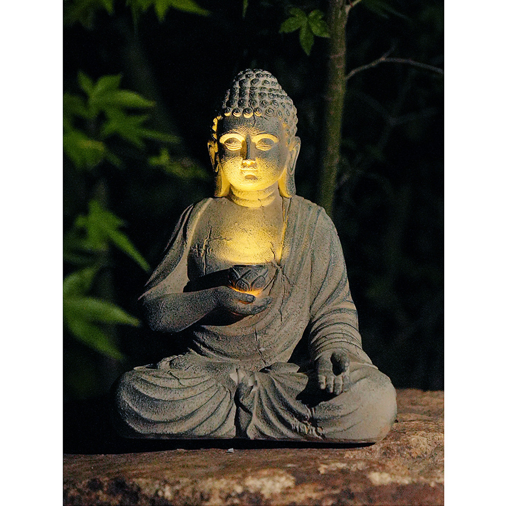 Outdoor Lighting Japanese - Resin Solar Buddha Statue Sculpture Garden